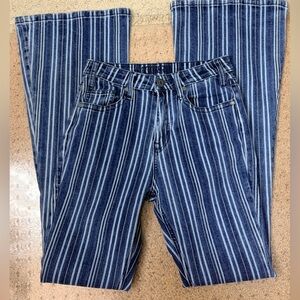 Rock & Roll Cowgirl High Rise Blue Striped Flare Jeans 26/34 Long Western